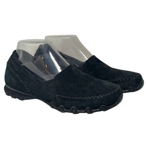 Skechers Bikers Alumni Sz 7 Black Suede Moccasin Toe Slip-On Shoes Casual 49415